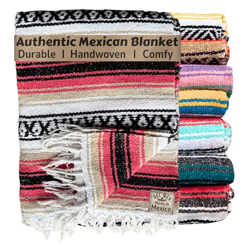 Del Mex Classic Mexican Blanket, Large Authentic Woven Falsa Throw (70