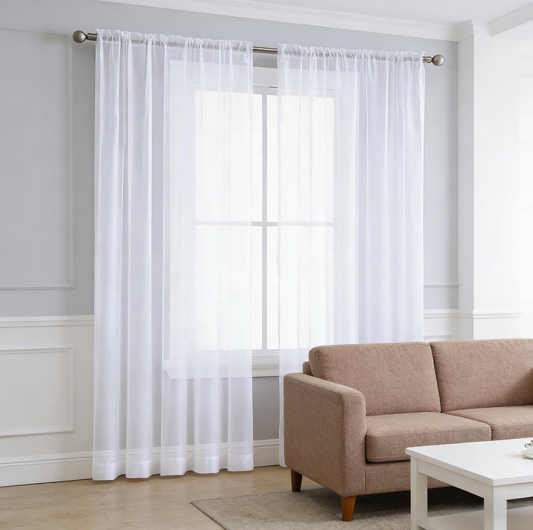 Cortinas translúcidas de 114x110 cm para ventanas de habitación en color blanco monocolor
