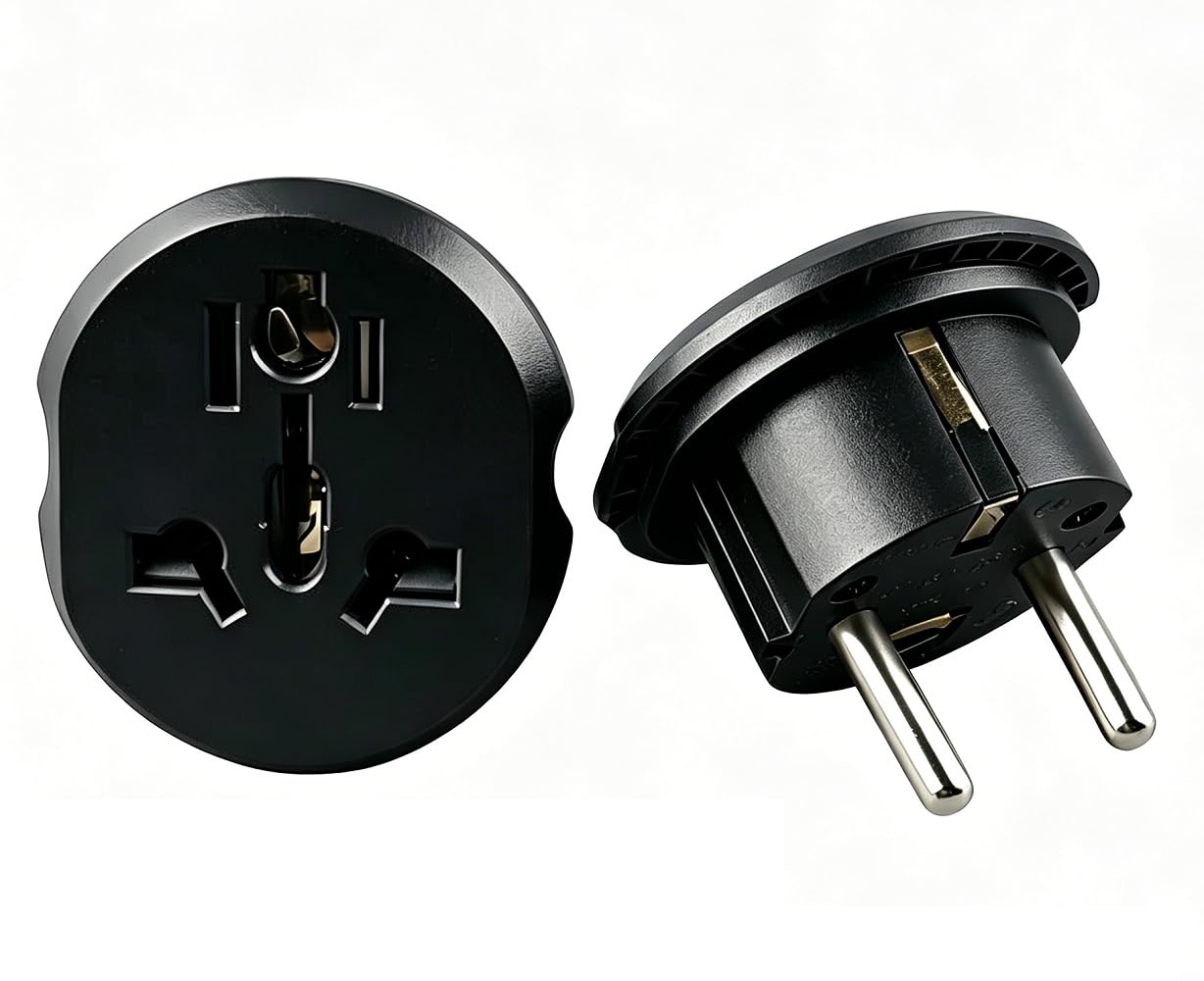 2PACK Adaptateur de Voyage Universel EU, Convertisseur International de Type F/C du Monde vers l'europe, Prise Multi-Fonction 2 Broches pour l'Espagne, la France, UK, USA, US, AUS - 1