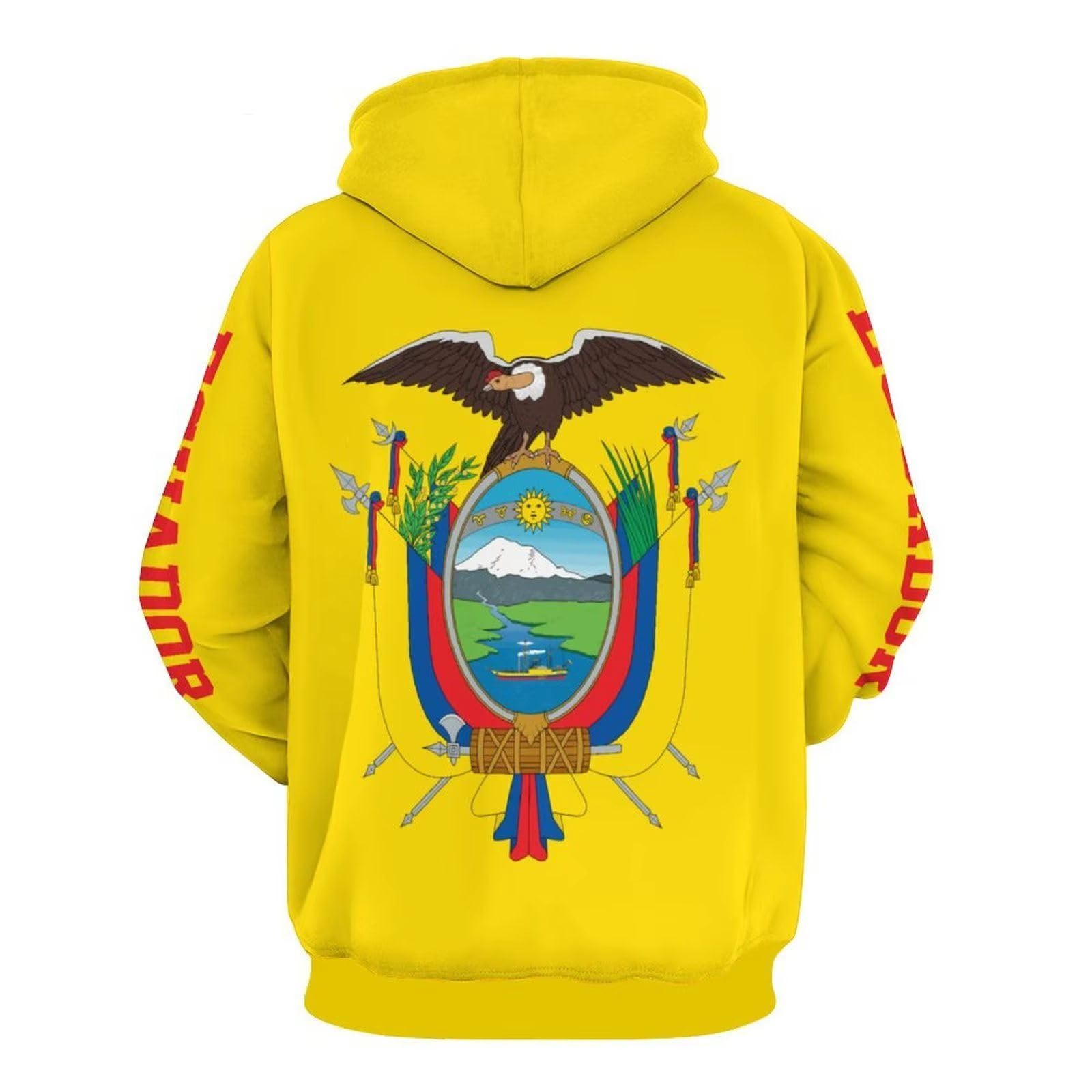 Felpa con Cappuccio da Uomo con Stampa Bandiera Ecuador, Stile Hip Hop Streetwear, Manica Lunga, Casual, Girocollo, Unisex, Stemma, con Cappuccio, Abbigliamento Sportivo, per L'Allenamento