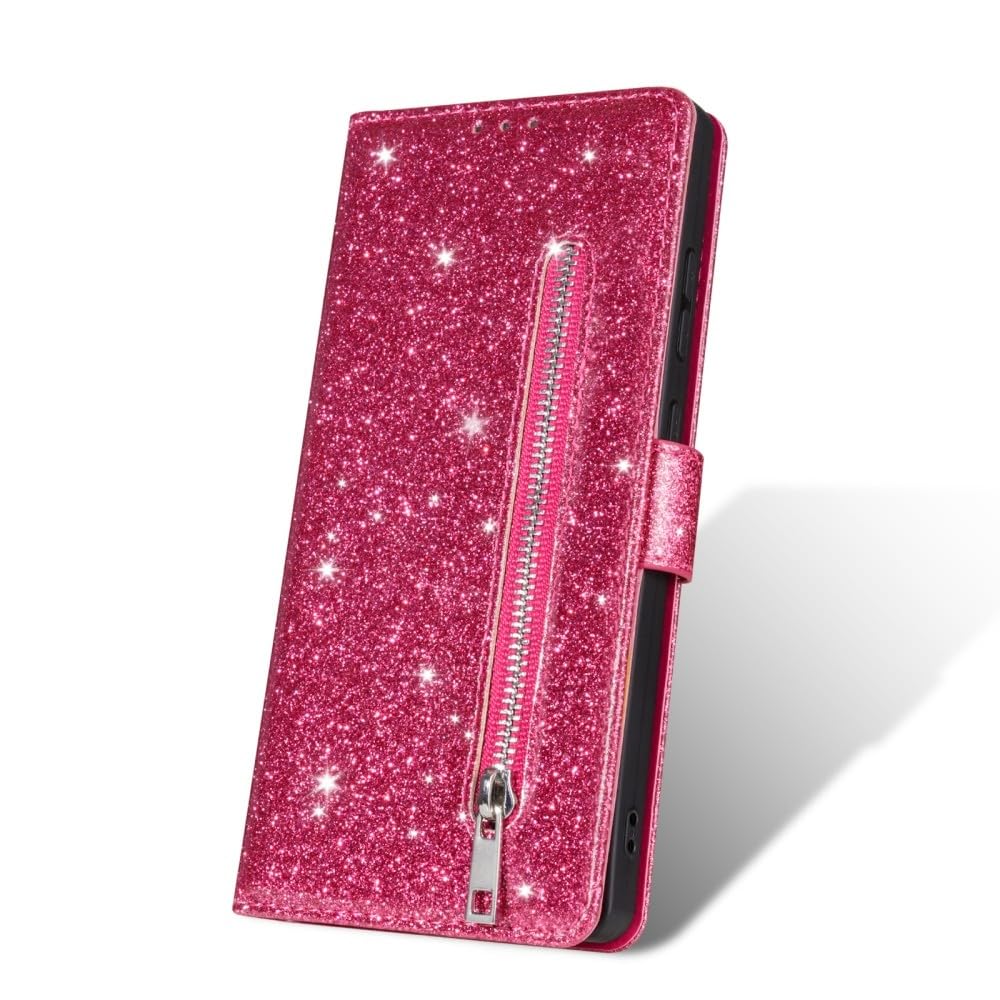 Generic Compatible avec Samsung Galaxy S10E (couleur : rose) Étui portefeuille en cuir avec fermeture éclair à paillettes