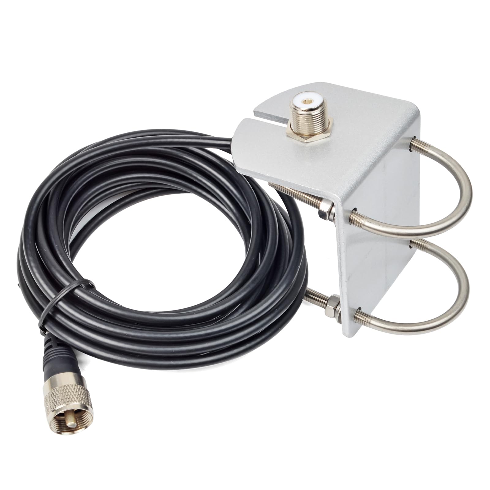 HYS Support d'antenne mobile SO239 vers PL-259 W/5 m, câble coaxial RG-58 à faible perte en aluminium robuste avec 2 boulons en U pour antenne radio mobile PL259 (UHF mâle) HF/VHF/UHF
