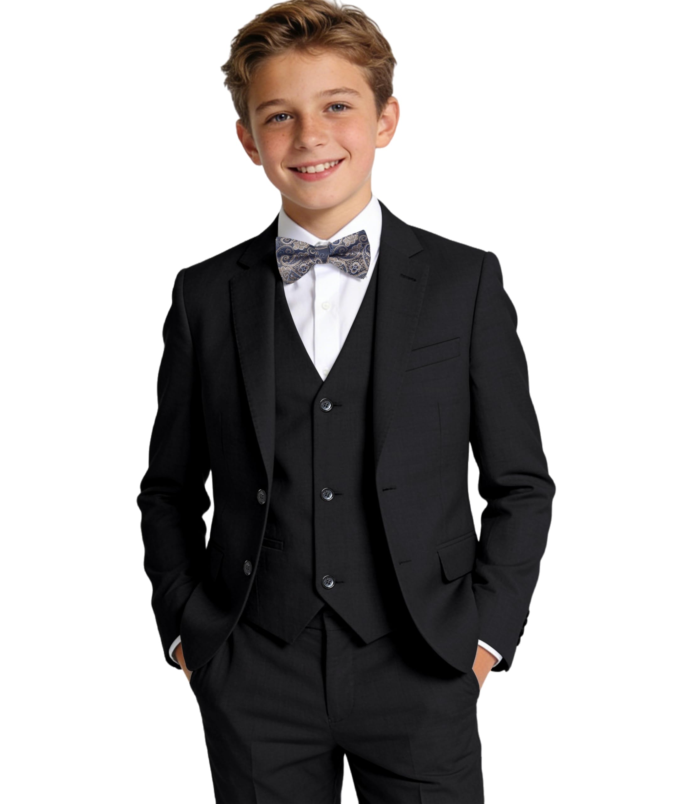 Photo 1 of Laimi Duo Teenager Boys Black Suit Dress Clothes Kids Prom Confirmation Suit Junior Boy Wedding Groomsman Attire Slim Fit Size 14