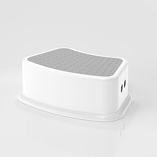 Step Stool for Kids - Toddler Step Up Stool for Kitchen - Bathroom Safety Bottom as Toilet Stool - Slip-Resistant Surface1 Step Stool for Kids / Adult (Gray White) 1 Pack