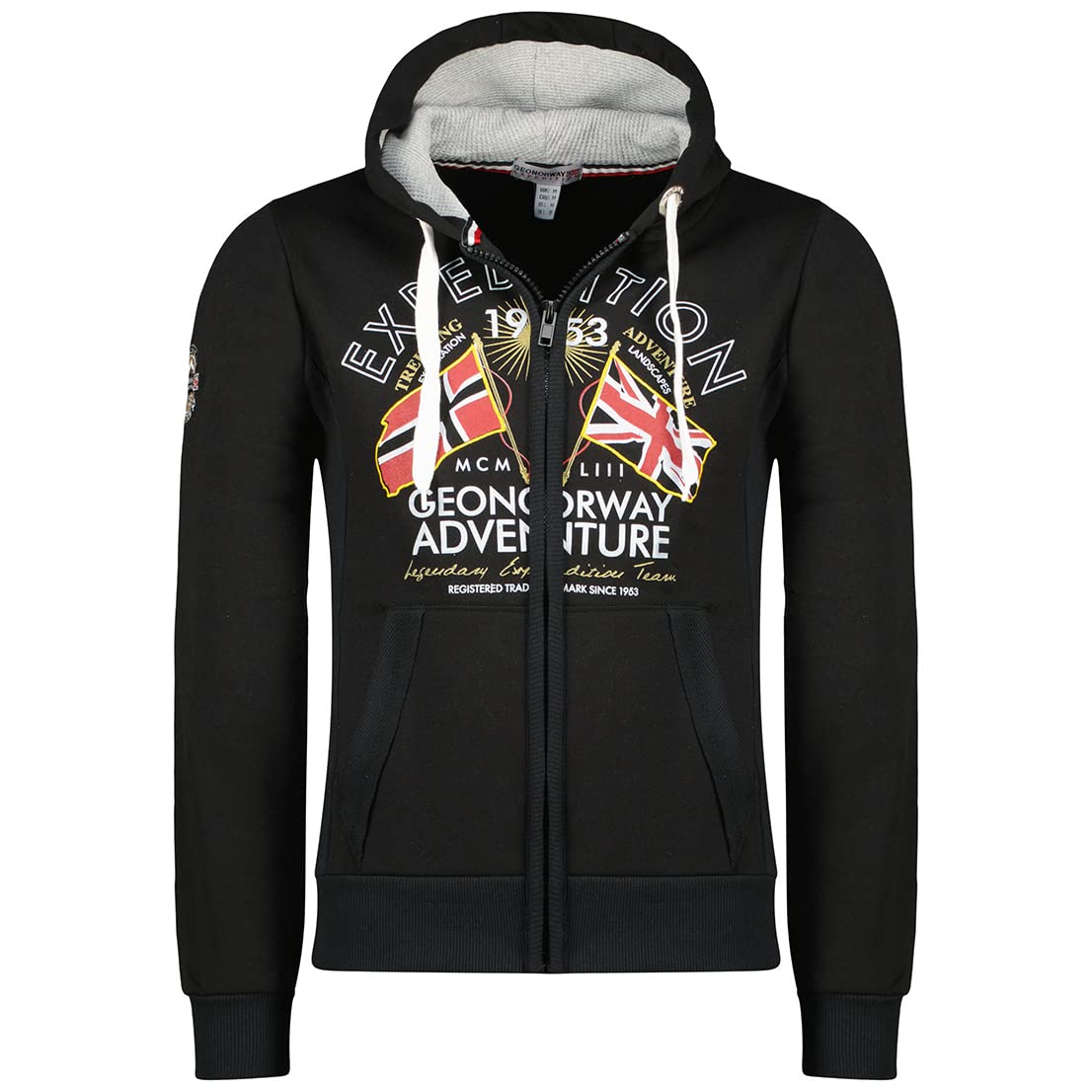 Geographical Norway Men's Black Flepto - Hooded Sweatshirt With Kangaroo Pocket - Logo Sweatshirts - Long Sleeve Hoody ( L)