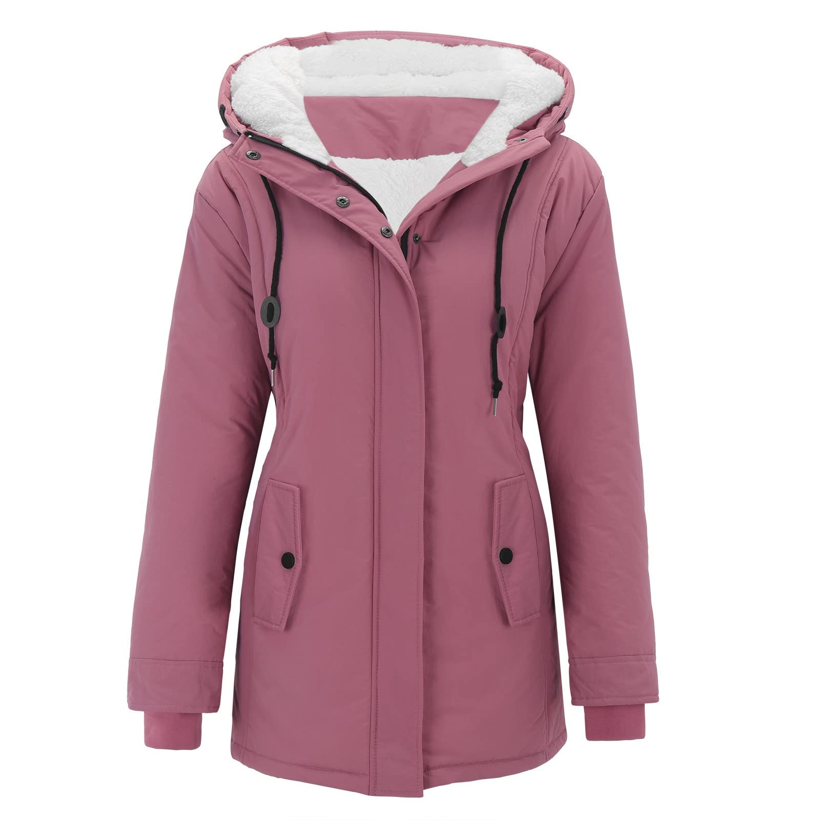 Generisch Damen Plus Size Wintermantel Damenjacke Dicker Outwear gefütterter Kapuzenmantel Warmer Trench Damenmantel