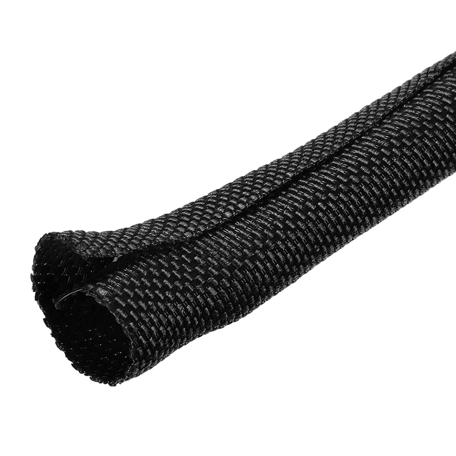sourcing map Braided Wire Loom, 10ft(3 m) - 1 1/8"(29mm) Wire Split Braided Cable Management Sleeve Automotive Woven Mesh Split Loom Tubing for Multi-Cable Management, Black