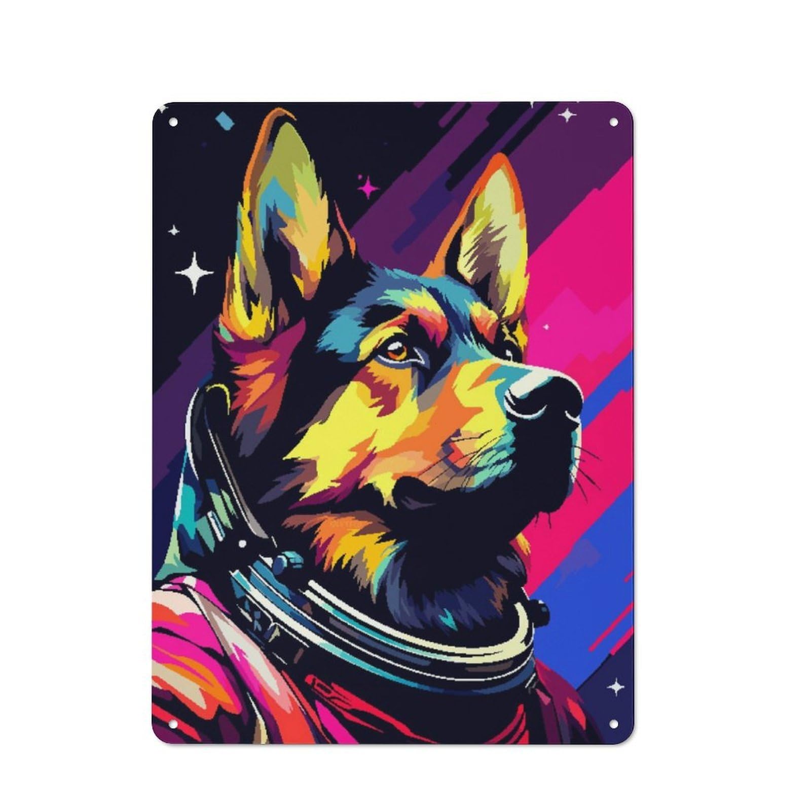 Junmoney Spaceman German Shepherd For Garden Room Or Summerhouse, Vintage Tin Sign 40X30cm, A Metal Wall Feature For Garden Rooms And Summerhouses