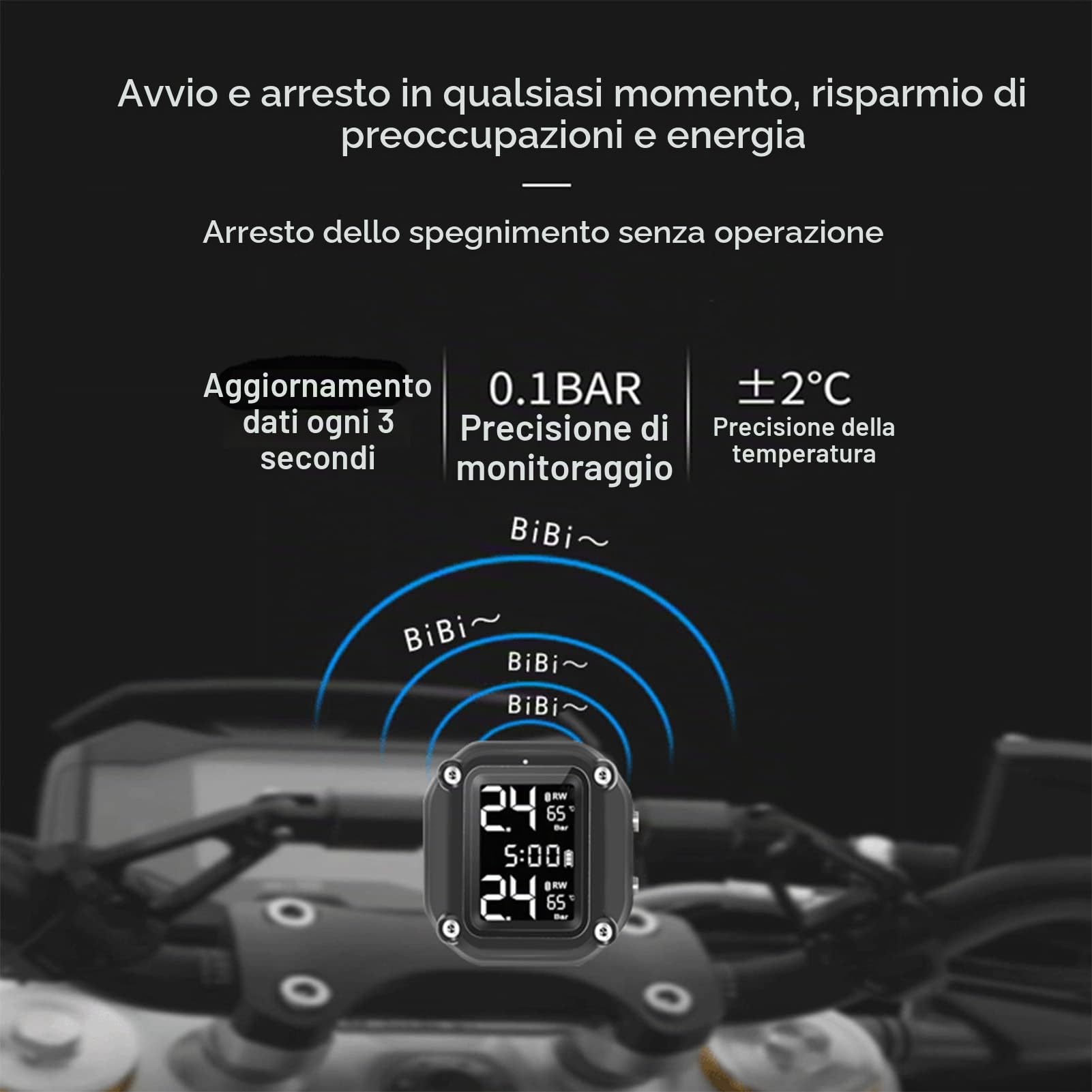 Sensori Pressione Pneumatici, TPMS Sistema di Monitoraggio Della Pressione dei Pneumatici per Moto TPMS di Ricarica USB Moto con 2 sensori Esterni Display LCD Digitale TPMS per Moto a Due Ruote