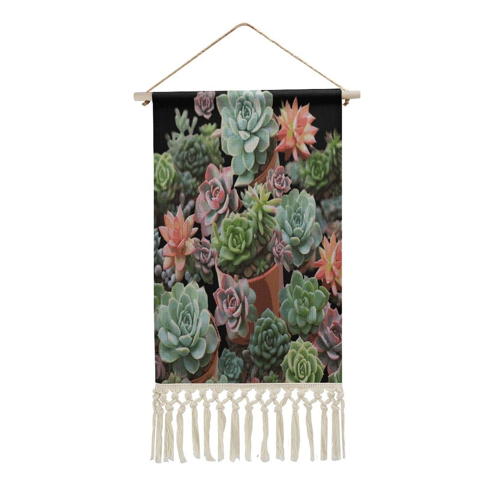 Adfgyerh Style Succulents Tapestry With Tassels Cotton And Linen Hanging Posters, Wall Art For Travel Gift, Wall Tapestry For Office Home Decor Bedroom Living Room Decor