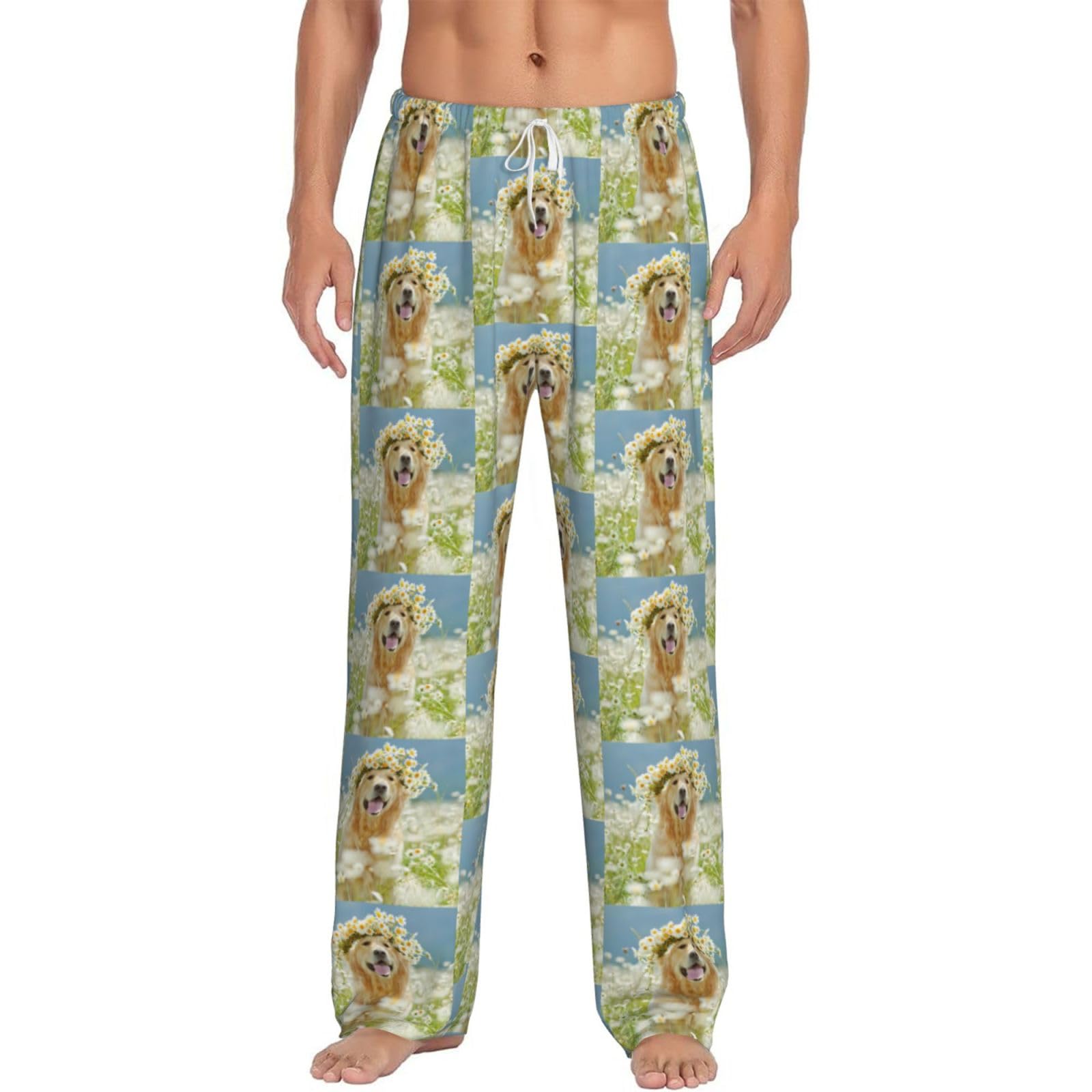 YUBVCF Golden Retriever Dog Men'S Long Soft Pajama Pants Lounge Drawstring Lightweight Sleep Pj Bottoms With Pockets