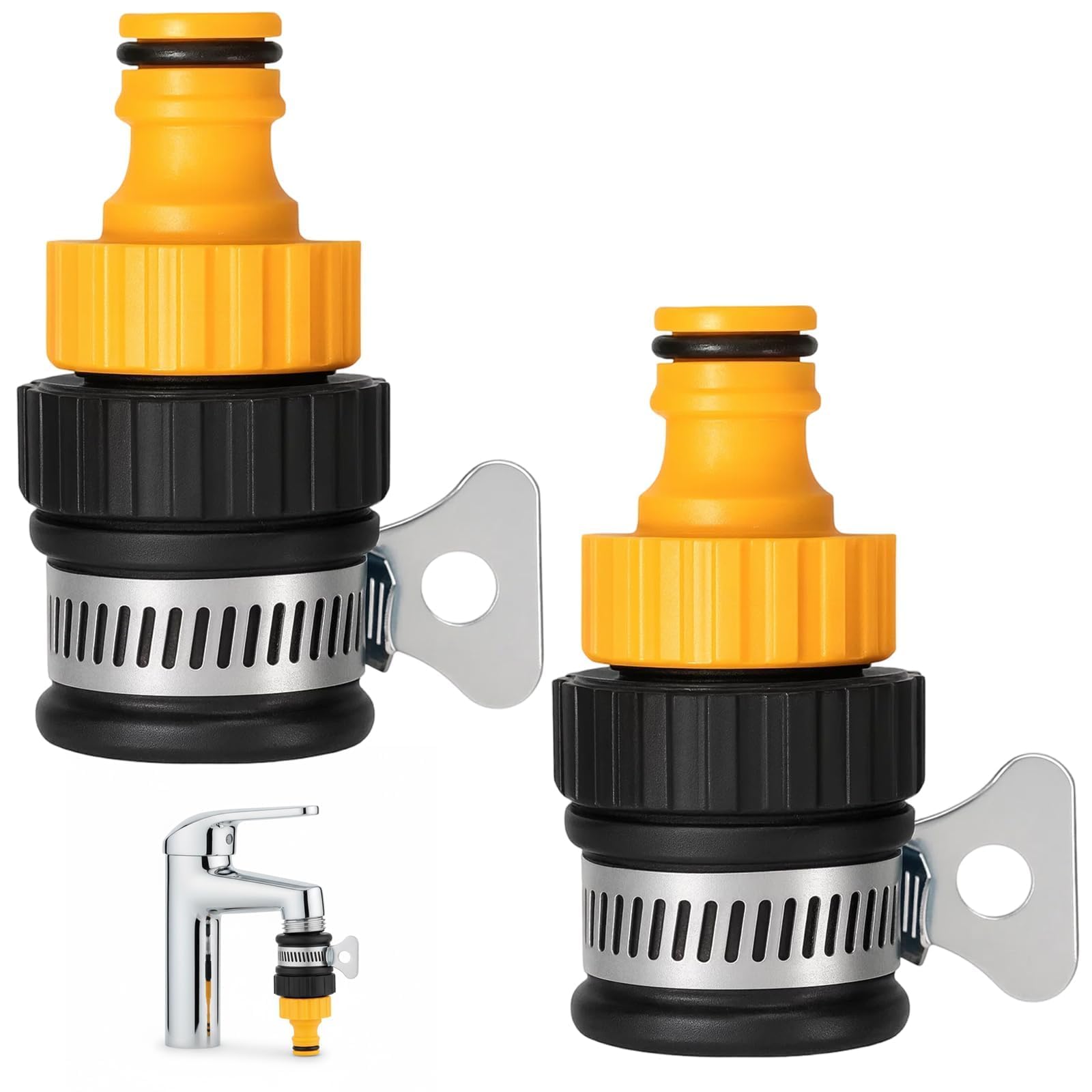 2 Kitchen Tap Hose Connectors, Universal Hose Pipe Tap Connector for Mixer Taps, Durable Hose Pipe Connectors and Fittings with Leak-Proof Design for Various Faucet Types, Hose Tap Connector
