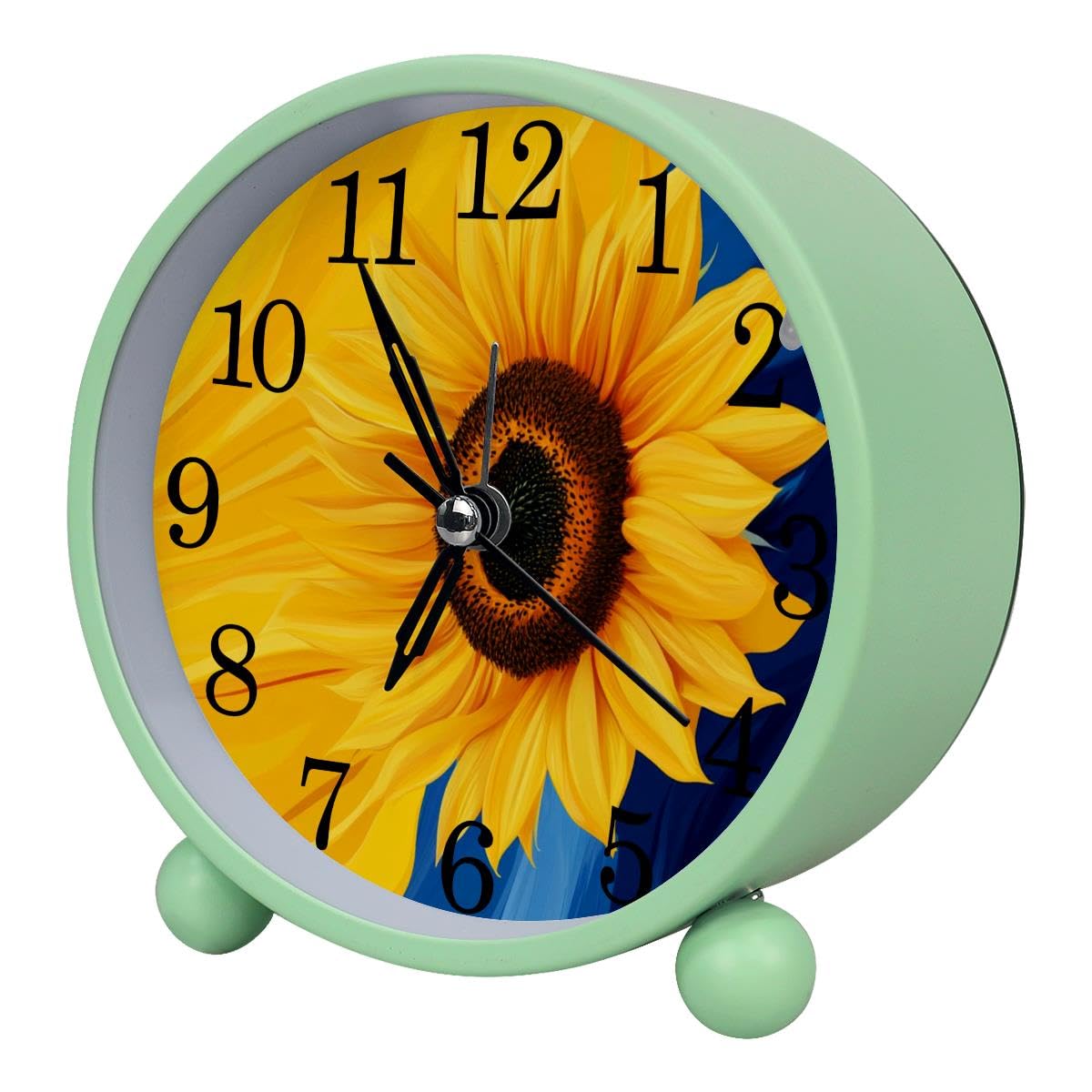 Luoweisi Alarm Clock Sunflower, Silent Non-Ticking with Night Light, Round Metal Alarm Clock for Office, Battery Operated, Bedroom, Elderly, Adults, Children, Student Gifts