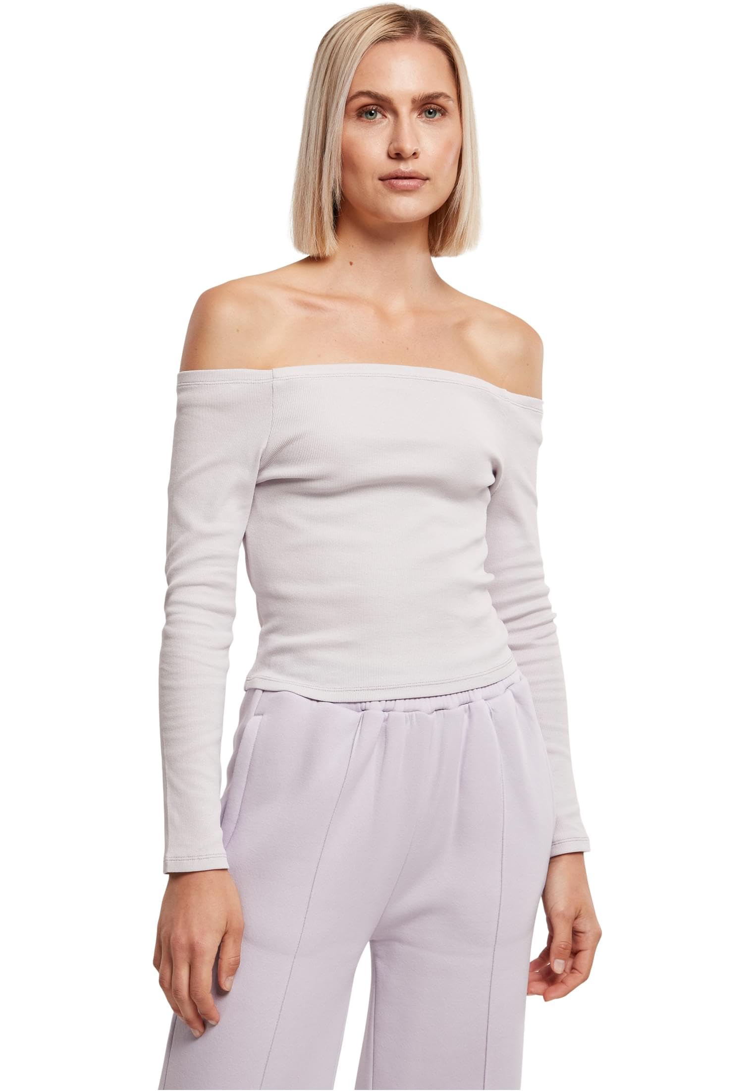 Urban Classics Women's Ladies Off Shoulder Rib Longsleeve T-Shirt, softlilac, XL