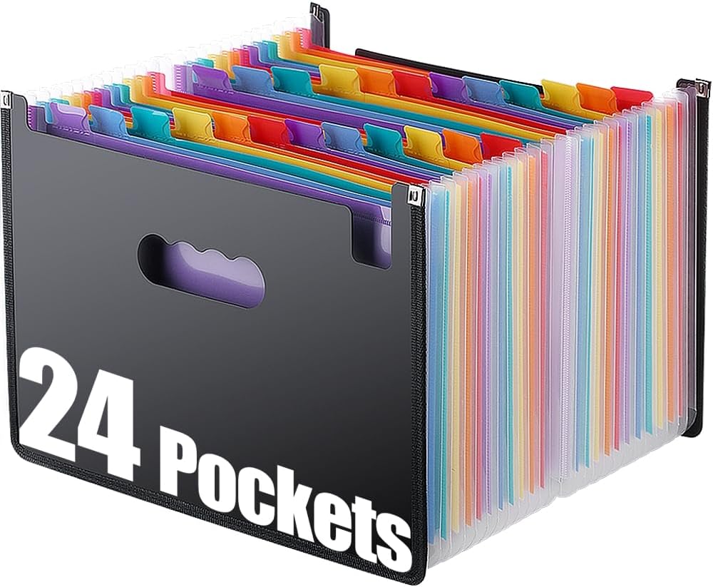 TriMagic Accordian File Folder Organizer, Alphabetical Expanding Filing Folders, A-Z Expandable Accordion Storage Box with 24 Pockets for Paperwork Paper Keeper Invoice Receipt Bill Document