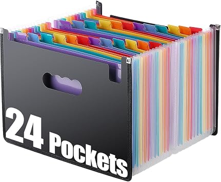 TriMagic Accordian File Folder Organizer, 24 Pockets Alphabetical Expanding Filing Folders, A-Z Expandable Accordion Storage Box for Paperwork Paper Keeper Invoice Receipt Bill Document