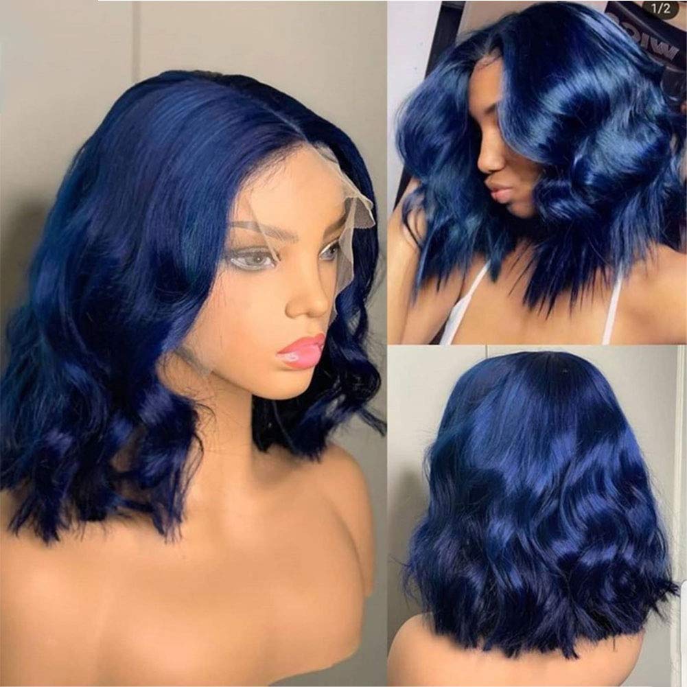 YOMAGIC Blue13X6 Lace Front Wigs For Black Women 130% Short Wave Colored Brazilian Virgin Human Hair Lace Frontal Wig with Baby Hair Pre-Plucked Hairline (16 inch, 13X6)