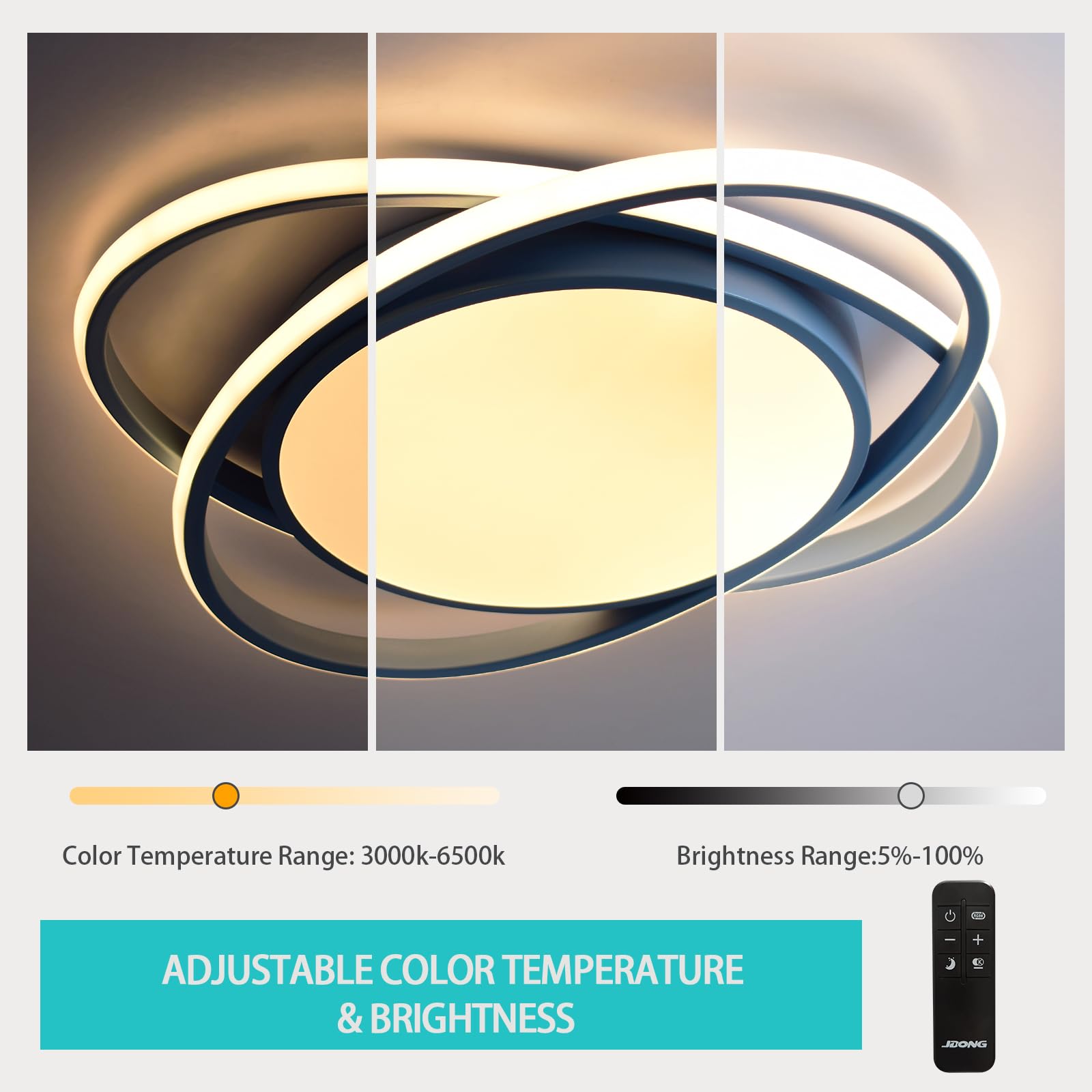 JDONG LED Dimmbar Deckenleuchte 54W Kinderzimmerlampe Modern Design Blau Deckenlampe mit Fernbedienung Farbtemperatur Stufenlos Einstellbar 3000-6500k für Schlafzimmer Kindergarten Ø52CM