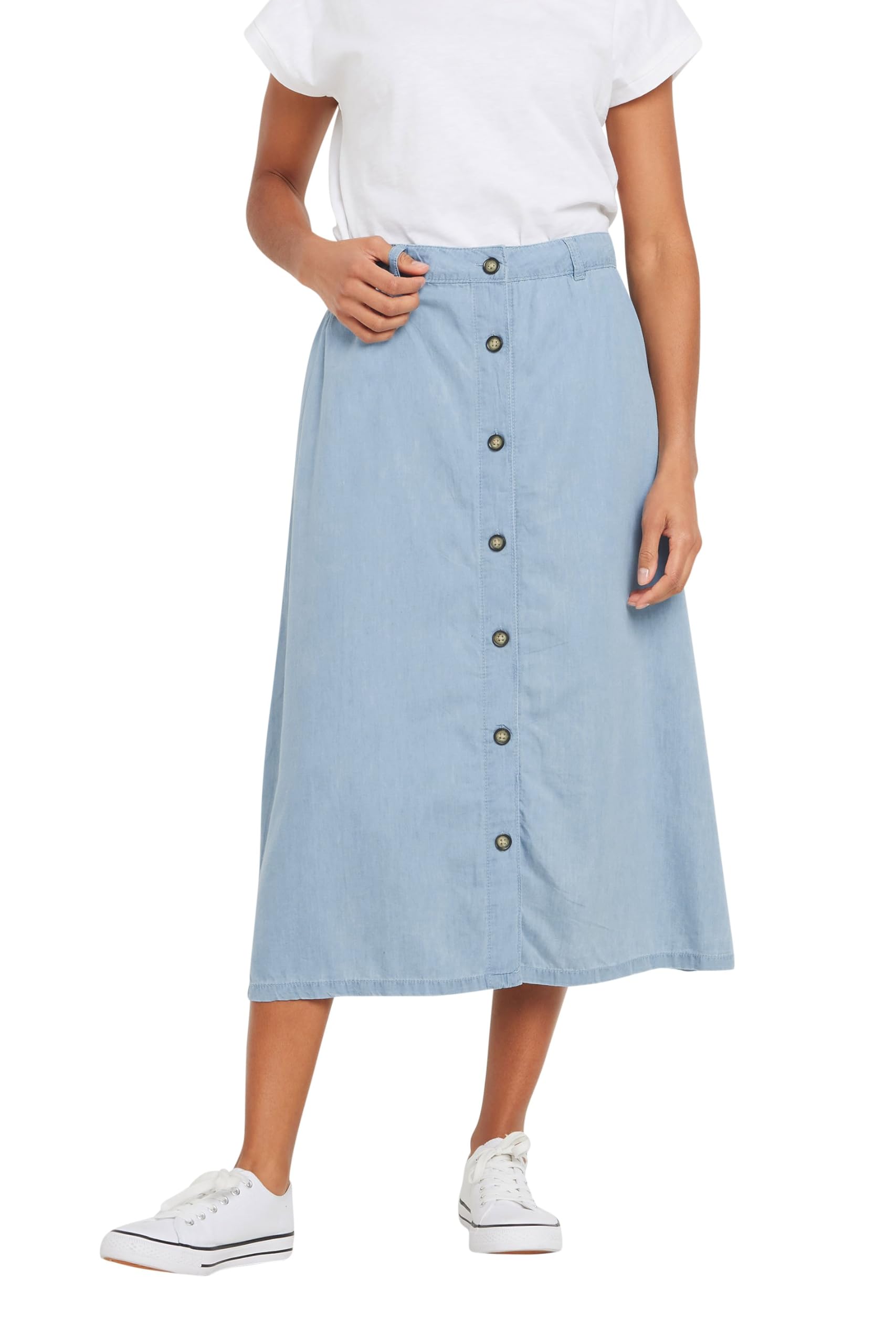 M&Co Women's Light Blue Button Through Denim Midi Skirt