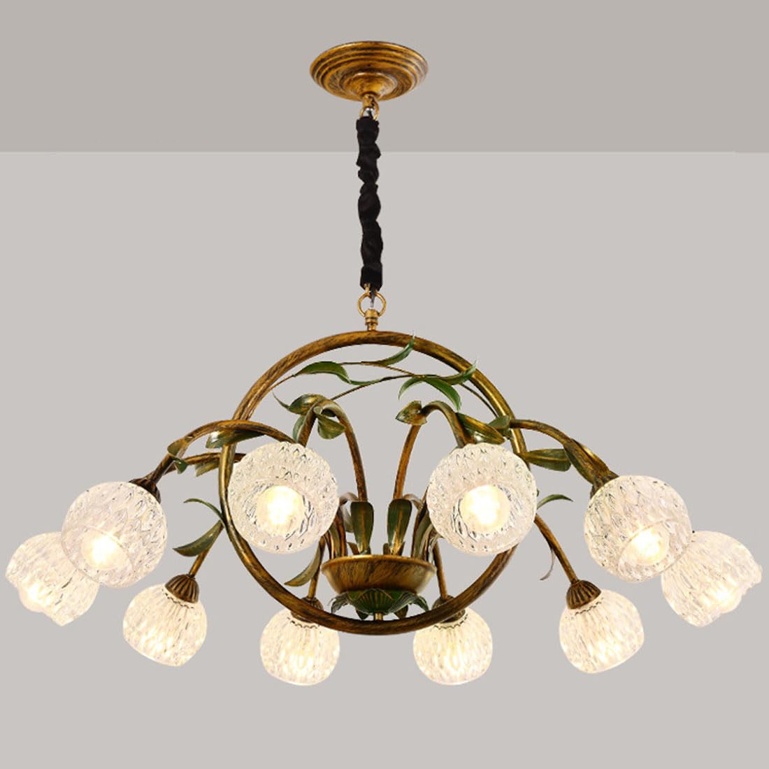 KXEcoLife E14 American multi-head chandelier, pastoral style flower retro copper and iron decorative lighting for bedroom, living room restaurant,A,10 heads