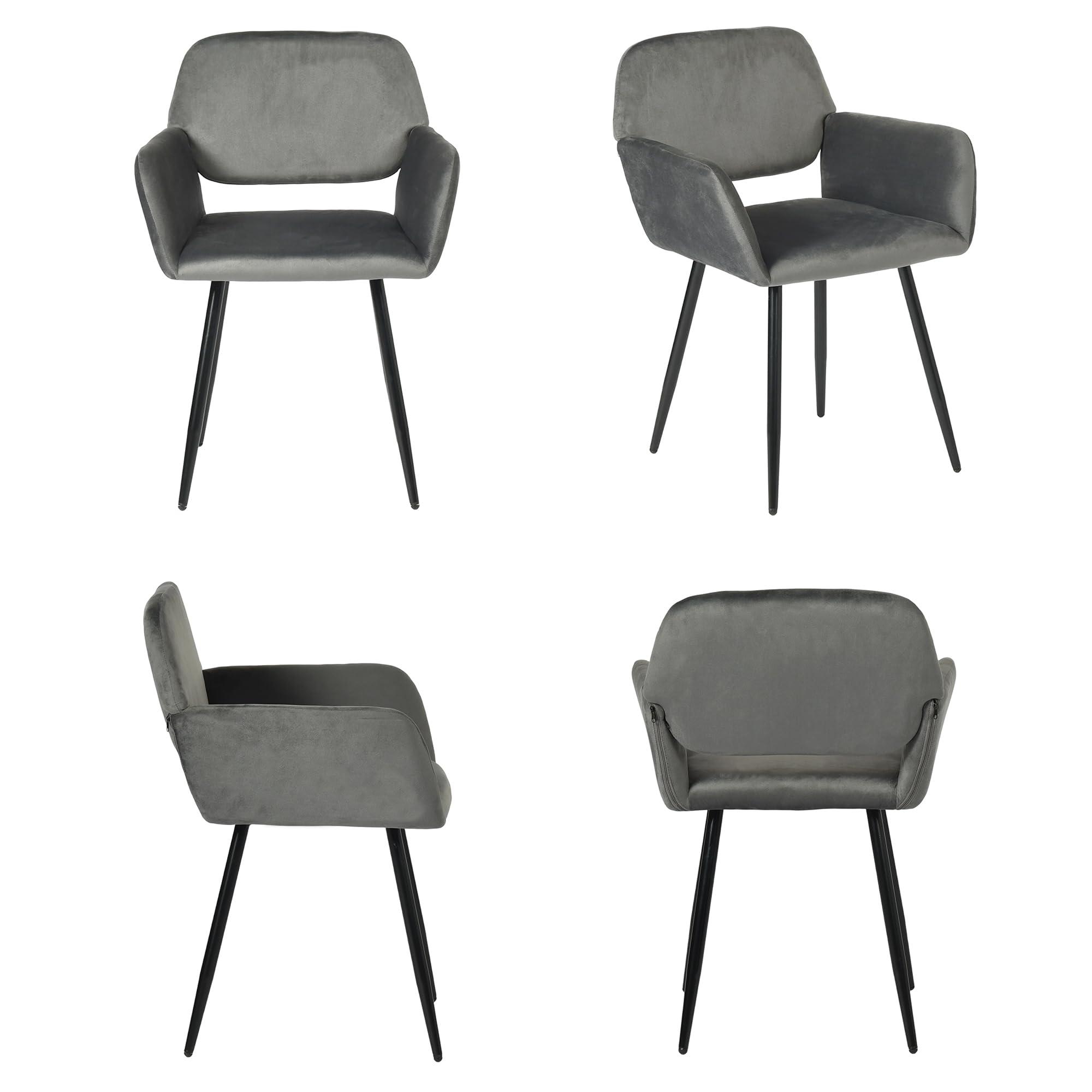 1 Pezzo Sedie Moderne Sala da Pranzo Imbottite per Cucina Grigia, Sedia Imbottita Cucina Moderna Scandinava con Braccioli per Sala da Pranzo/Soggiorno/Ristorante/Hotel/Velluto Grigio Scuro