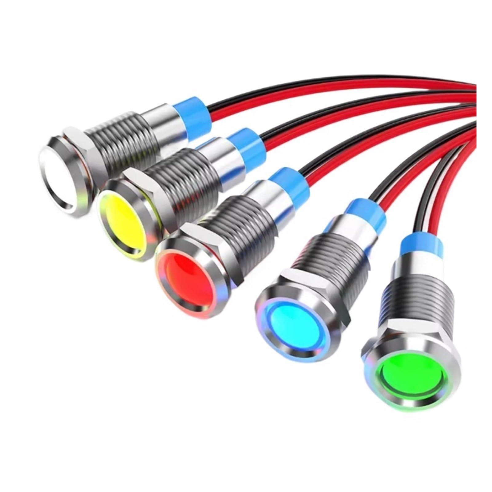 Señal de luz indicadora de metal impermeable de 6 mm con cable 6 V -12 V -24 V 220 V botón rojo/amarillo/azul/verde/blanco (6V-12V-verde)