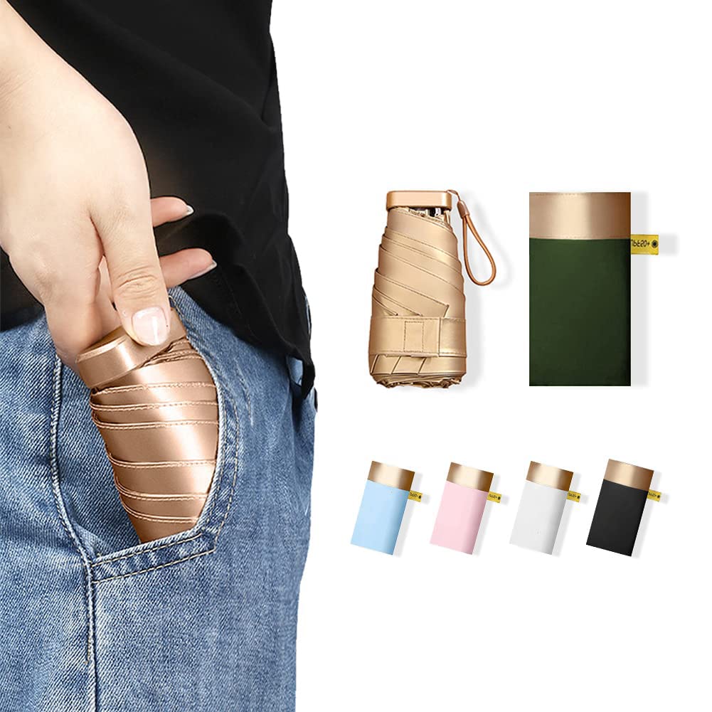 ELECDONMini Pocket Umbrella, Folding Umbrellas Compact Mini Travel Umbrella Light Compact Design, Waterproof and UV Proof, Compact and Portable, Can be Put in a Personal Pocket One Size