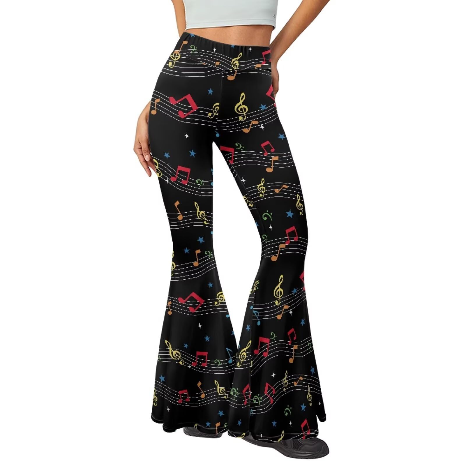 Sprowallow Musical Notes Women's Casual Pants Athletic Flare Yoga Leggings Sweatpants High Waisted Trousers Stretchy Pant