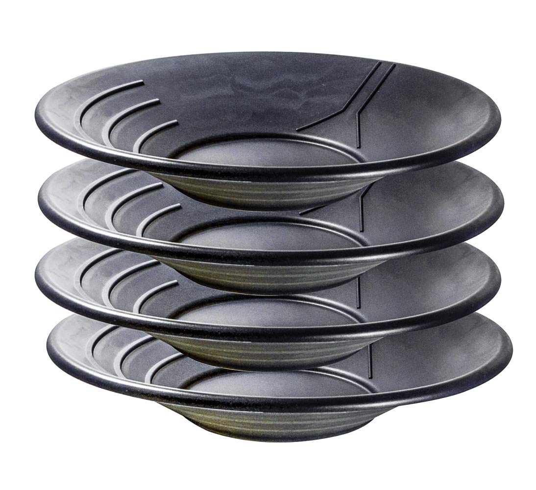 SE 14 Inch Gold Panning Pan - Three Riffles for Easier Mining and Prospecting, Black, 4 Pack