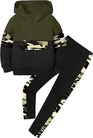 Toddler Girl Clothes Camo 2 Piece Little Girls Clothes Half Zip Up Hoodies Color Block Outfits Sweatshirt Pant Sets