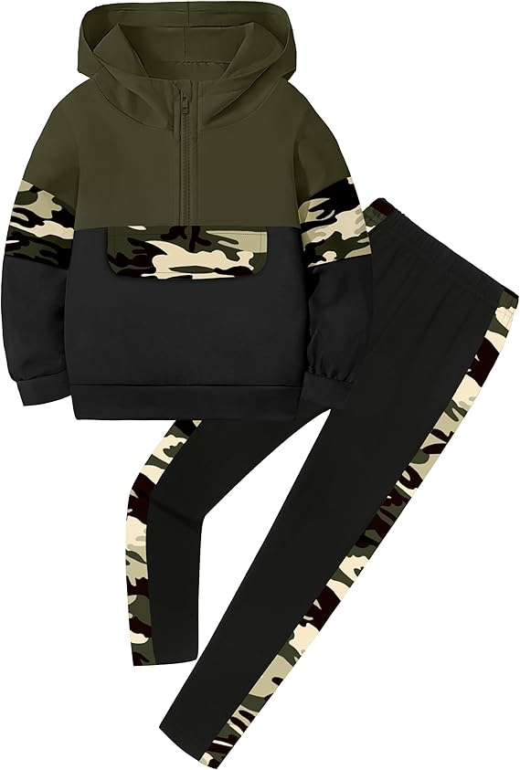 Toddler Girl Clothes Camo 2 Piece Little Girls Clothes Half Zip Up Hoodies Color Block Outfits Sweatshirt Pant Sets