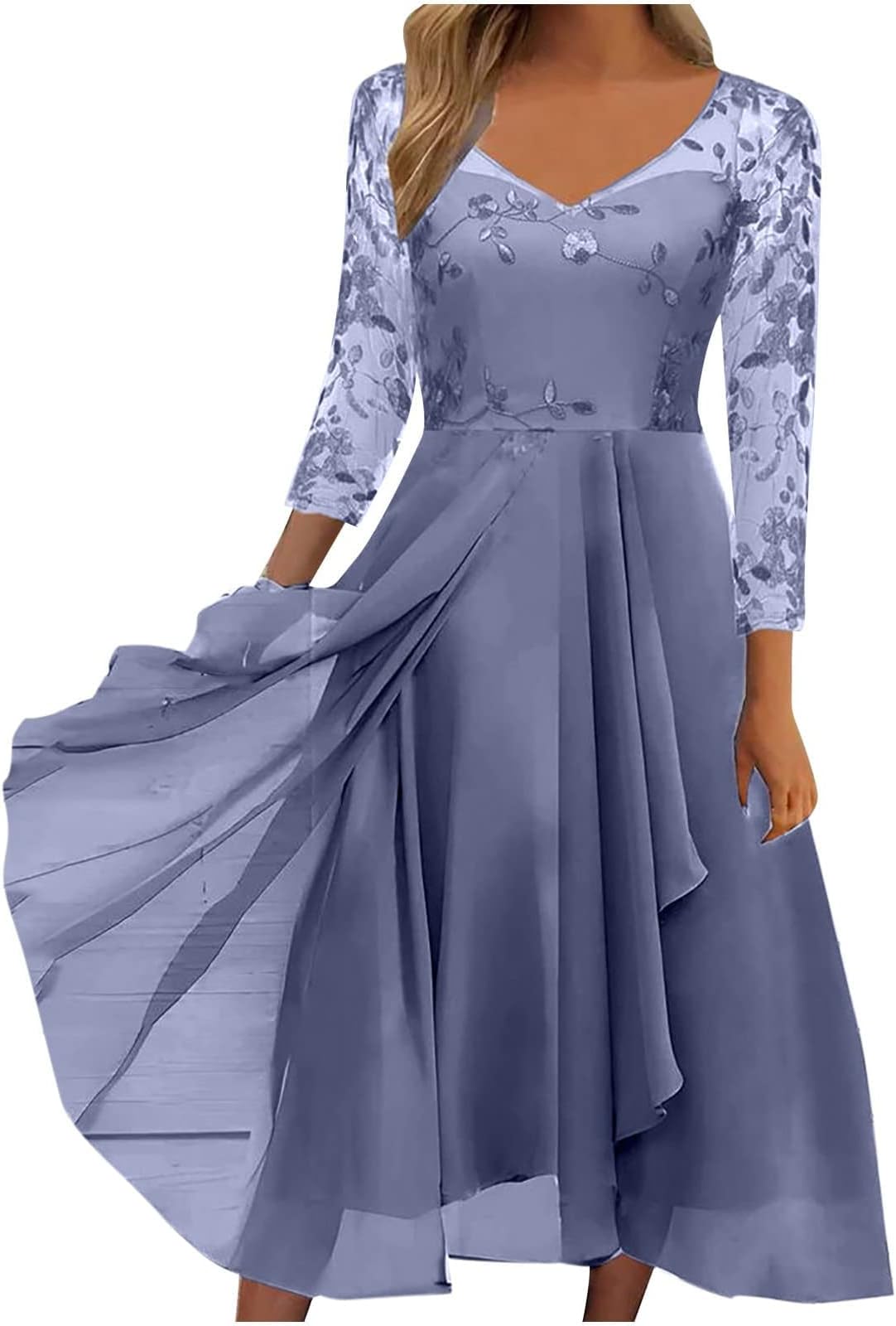 GenericWedding Guest Dresses for Women,2024 Spring Elegant Lace Patchwork Party Dress,Trendy Short Sleeve Irregular Hem Formal Dress