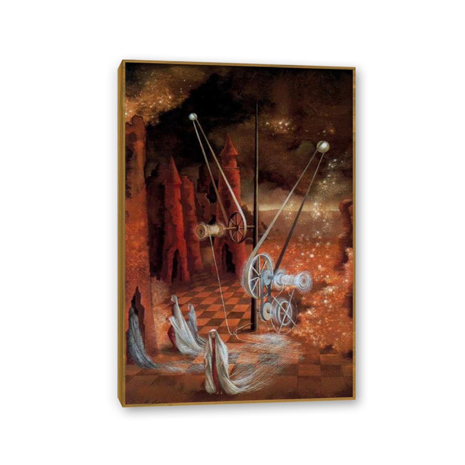 MYCGGDGH Remedios Varo Canvas Wall Art Reproductions of Famous Paintings Premonition Posters Remedios Varo Print Wall Decor for Living Room Bedroom Home Decor 75x50cm(30x20in) Teak frame