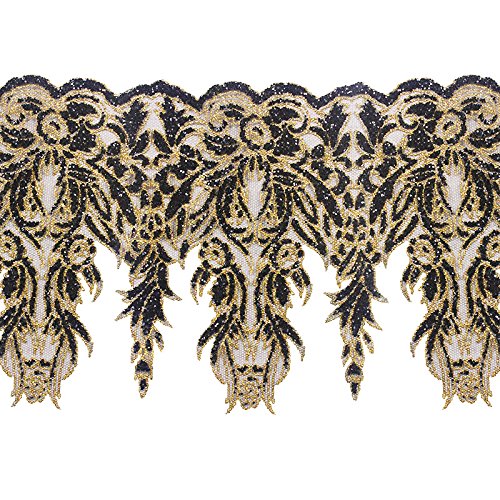 Sunbe shine Black Gold Sequin Net Lace Trim Applique Lace African Cord Fabric Trimming Motif Venise Craft Seweing Accessories 2yards