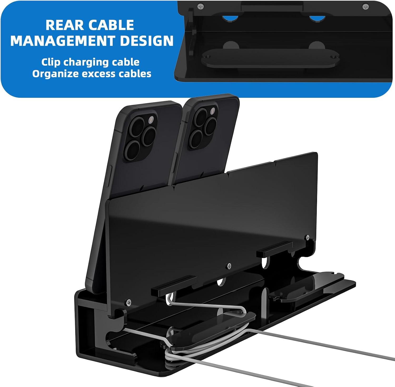 Cell Phone Stand, Multiple Phone Holder Organizer Stand for 4 Phones, Acrylic Desktop Mobile Phone Docking Station Charging Holder (Black)