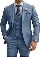 TIJOFA Men's Slim Fit 3 Piece Double Breasted Suit - Peak Lapel Blazer Vest Pants for Wedding Prom Tuxedo