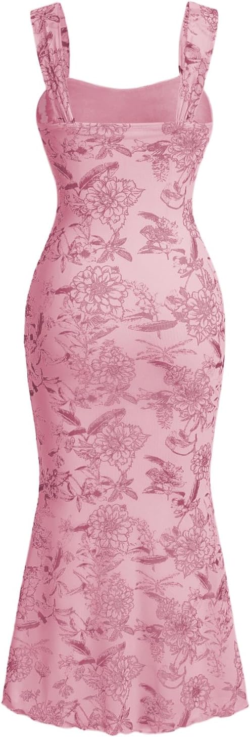 GORGLITTER Women's Floral Summer Wedding Guest Dress Ruched Cocktail Party Bridal Shower Formal Beach Midi Sun Dresses - Image 2