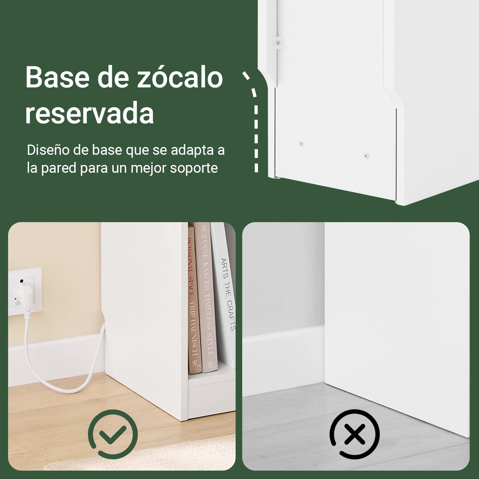 SoBuy mesita de Noche 20cm con estación de Carga y rodapié, 20x35x60cm | Mesilla de Noche Mesa Auxiliar estrecha, ahorra espacio para dormitorio, sala de estar, espacios pequeños, Blanco FBT111-E-WN