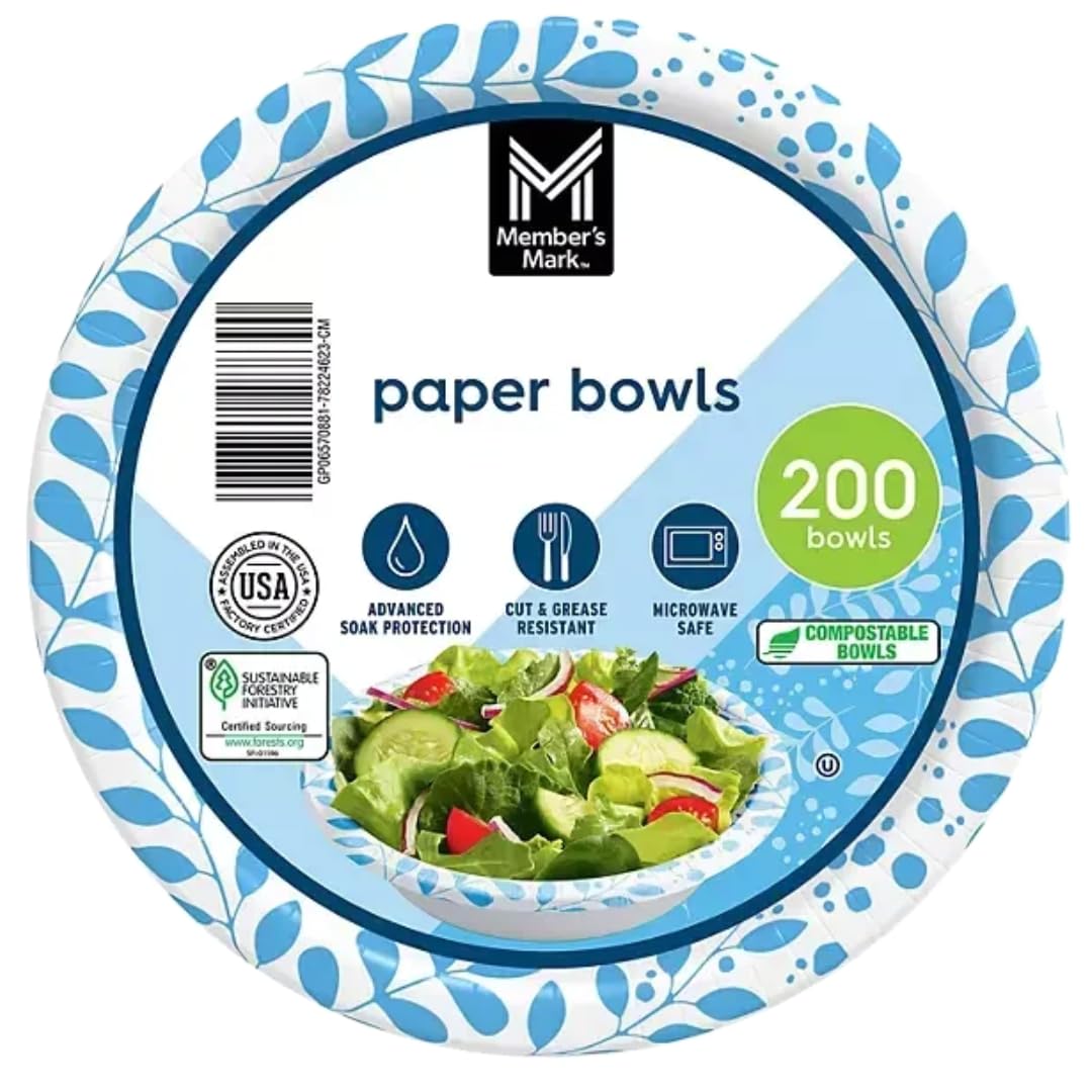 Paper Bowls, 12 oz, 200 Count, for Snacks and Dips (200 Pack)