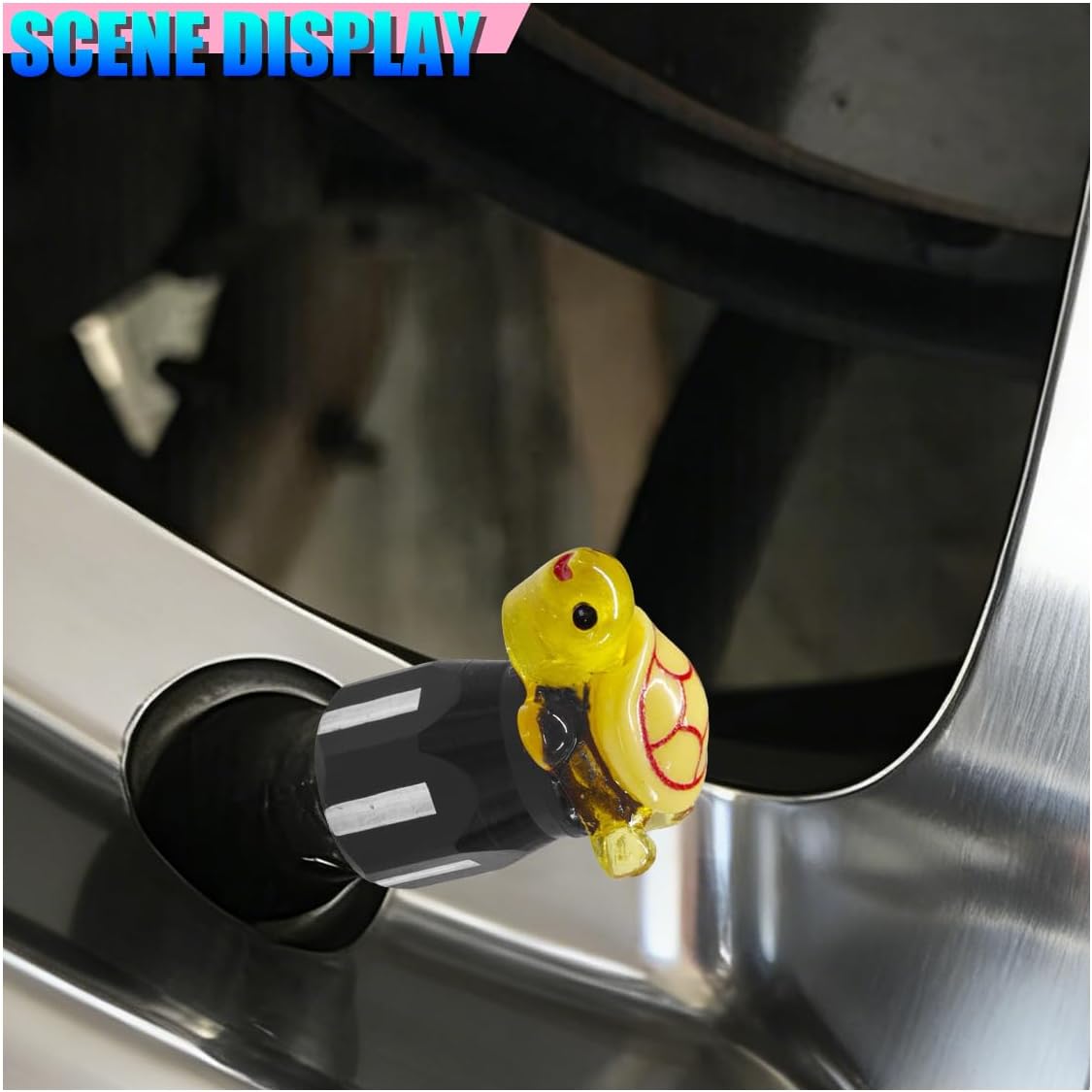 Craedli 4PCS Cute Tortoise Car Tire Valve Stem Cap, Glow in The Dark Automotive Tire Pressure Cover, Funny Turtle Vehicle Wheel Decoration Accessories for SUV, Truck, Bicycle, Motorcycle (Black) image 3
