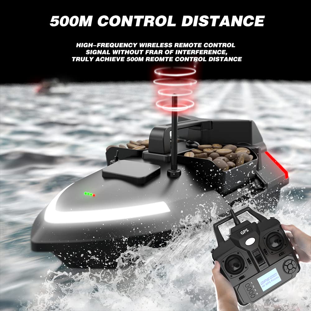 Barco Cebo RC Con GPS Y Control Remoto – Alcance 500 M – Doble Motor Y Batería 12000 MAh – Resistente Al Viento Y Al Agua – Ideal Para Pesca En Alta Mar