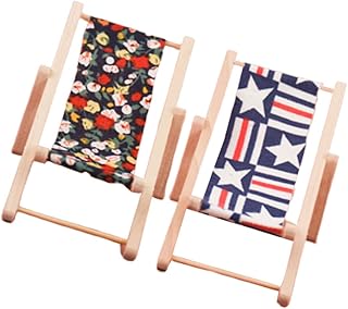 HONMEET 2 Pçs Casa De Boneca Cadeira De Praia Espreguiçadeiras De Praia Decoração Em Miniatura Decoração De Casa Para Casa Móveis De Casa De Boneca Em Miniatura Cadeiras Em Miniatura