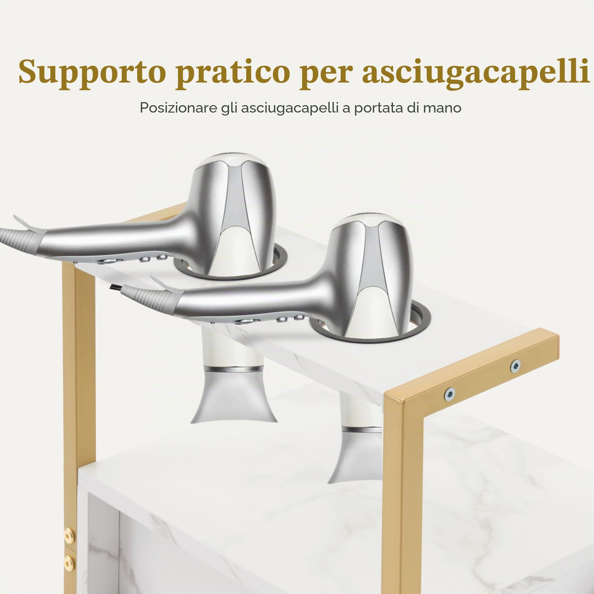 MCombo M Carrello da parrucchiere con ruote e 3 cassetti, carrello da servizio nero e oro, carrello da salone con 2 ripiani, carrello da lavoro per bagno, 30x40x97cm, 0048