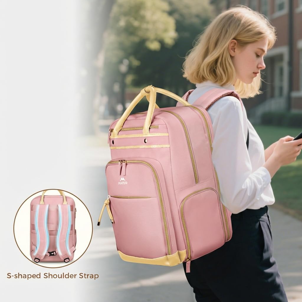 MATEIN Lunch Backpack for Women, Teacher Backpack with Lunch Compartment Detachable, Fit 15.6 Inch Laptop, College Computer Backpacks Meal Prep Work Bag Gift for Nurse Commute Office, Pink