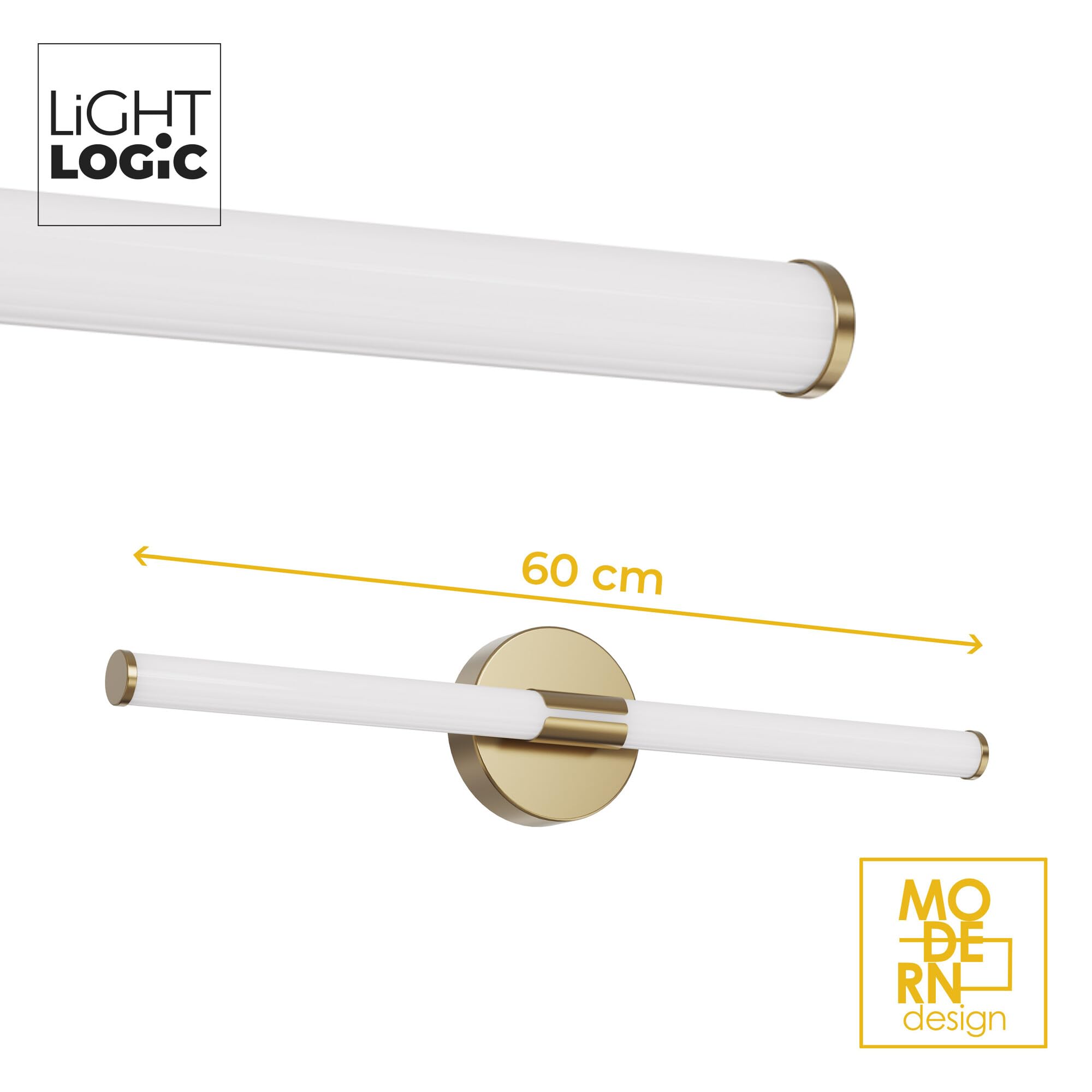 Applique miroir LED salle de bain or 60 cm – 8W – IP44 – Éclairage uniforme au-dessus du miroir – Finition dorée (seule couleur)
