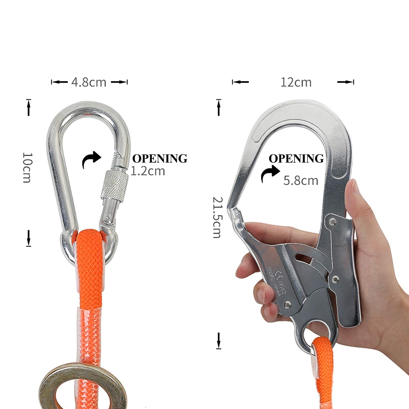 SwaYve Arnés de Seguridad para Detención de Caídas, Cinturón de Seguridad para Trabajos Aéreos, Protección Personal de Medio Cuerpo, Conjuntos de Arneses para Detención de Caídas/Double Big Hook/2M