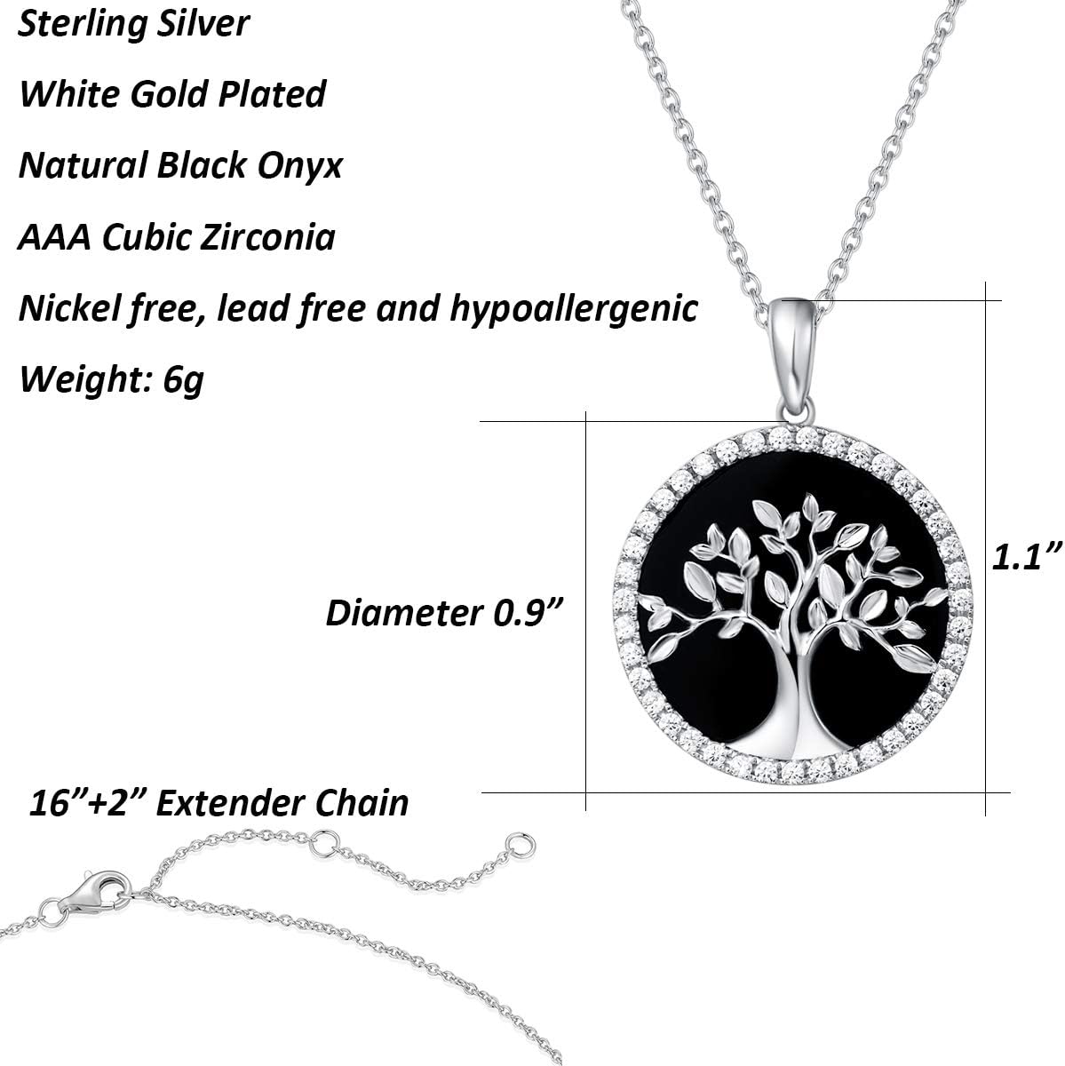 Agvana Tree of Life Necklace Earrings for Women Sterling Silver Genuine Black Onyx CZ Family Tree Jewelry for Her Anniversary Birthday Gifts for Women Mom Lady Grandma Wife - Image 5