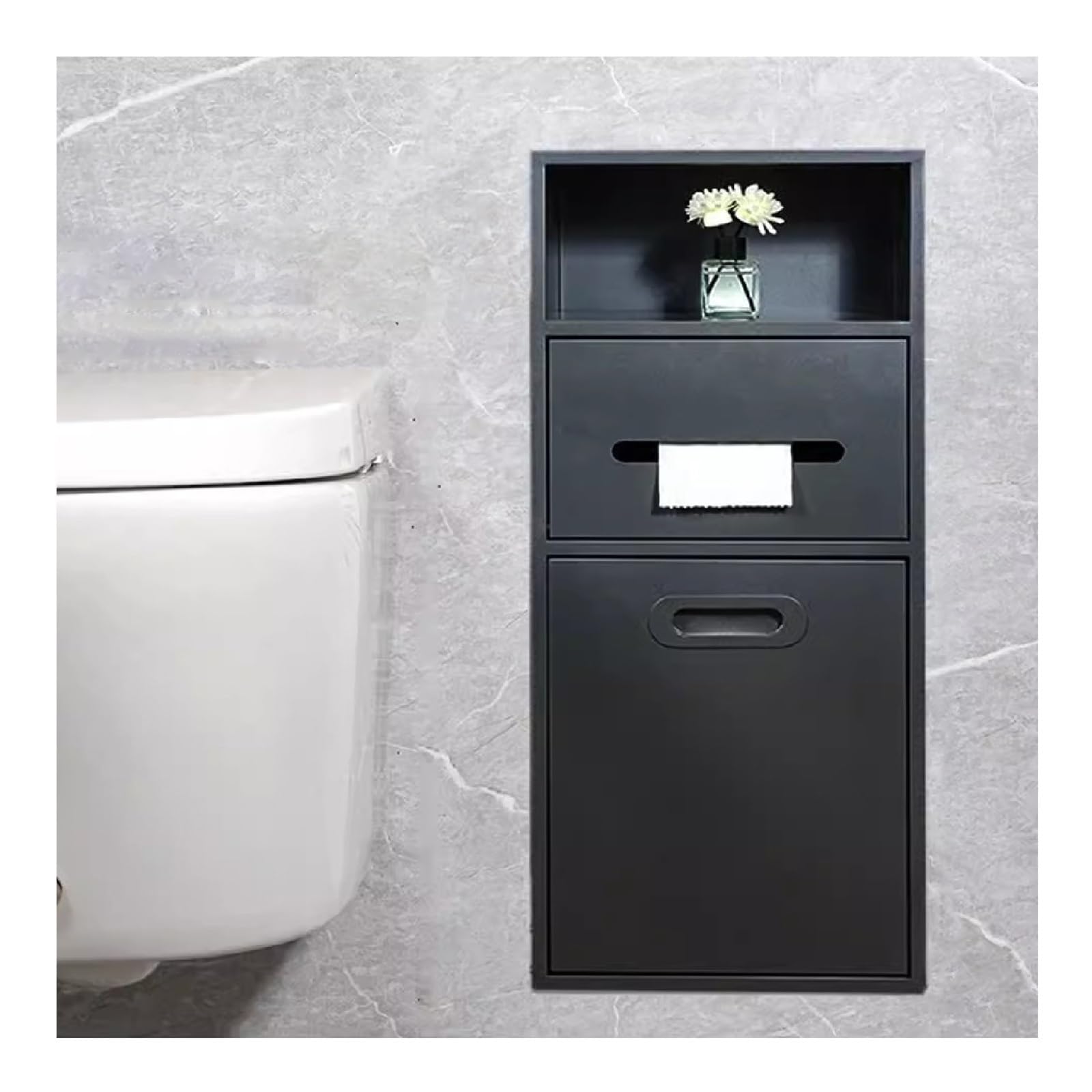 Wnęka Prysznicowa Ze Stali Nierdzewnej, Wodoodporny Uchwyt Na Papier Toaletowy, Wnęka Prysznicowa, Wnęka Na Kosz Na Śmieci Do Przechowywania W Łazience/Szampon/,Black-66x30x14cm