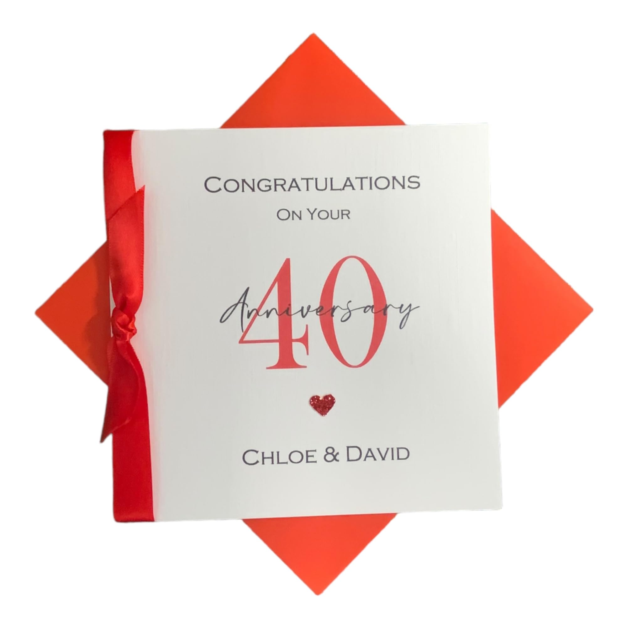 40th Wedding Anniversary Card - Ruby 40 Year Fortieth Anniversary Greeting Card, Personalised Gift for Wife, Husband, Parents, Couple Friends - Various Designs (Ribbon Number) — image 1