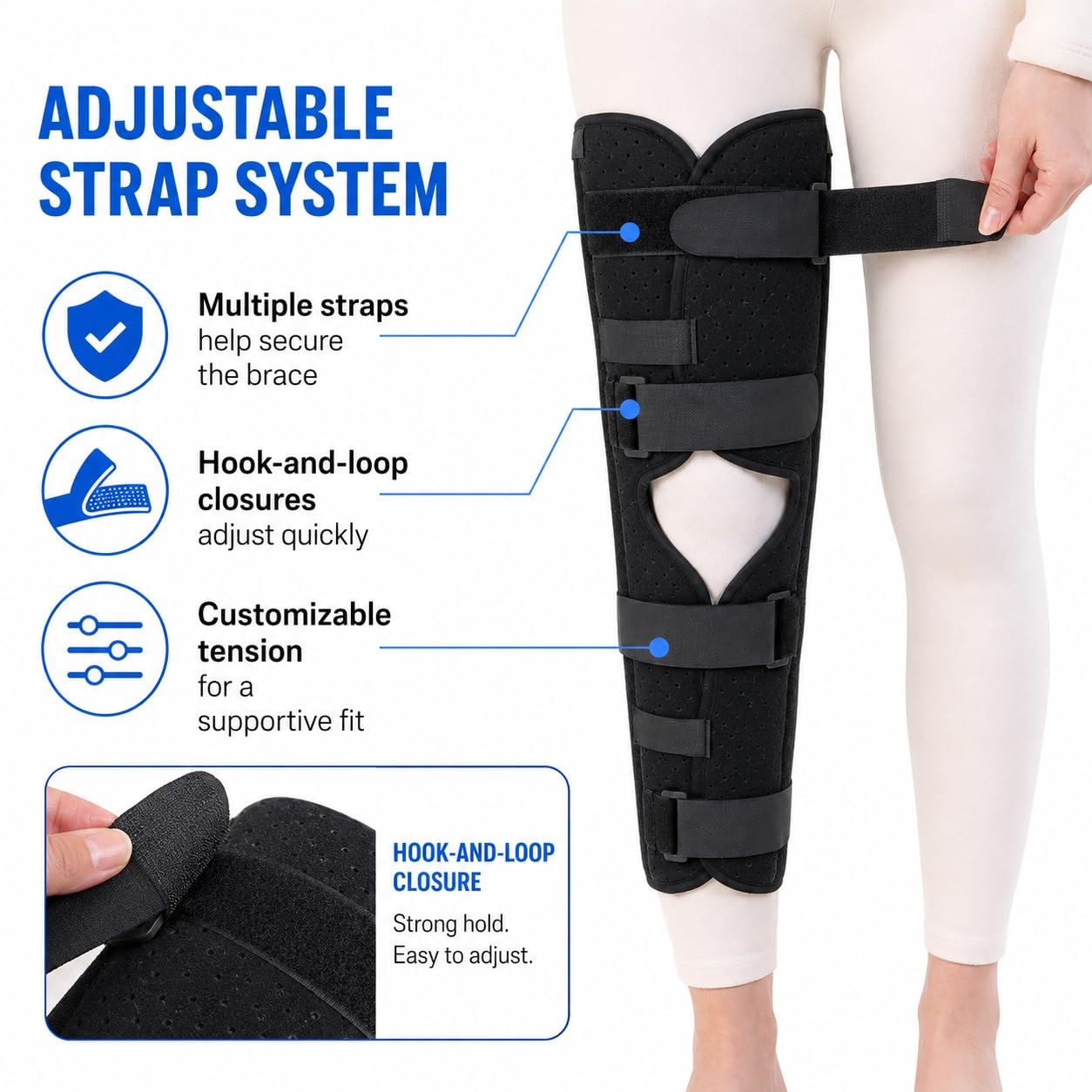 Genérico Rodillera fijación y recuperación Articular, férula Ajustable para fracturas de Pierna para Hombres y Mujeres, inmovilizador ortopédico para osteoartritis, LCA y Soporte de rehabili